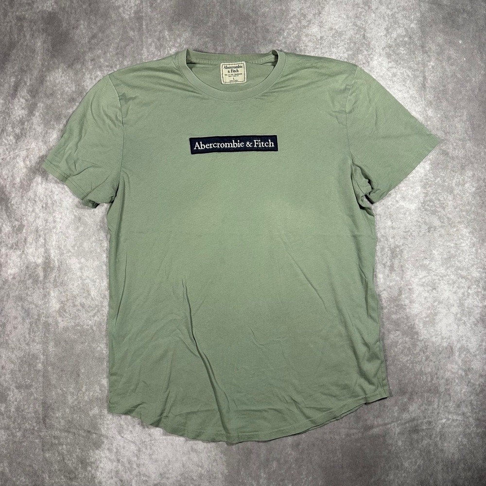 Abercrombie & Fitch Mens Large Sage Green Embroidered Logo Curved Hem T-Shirt L